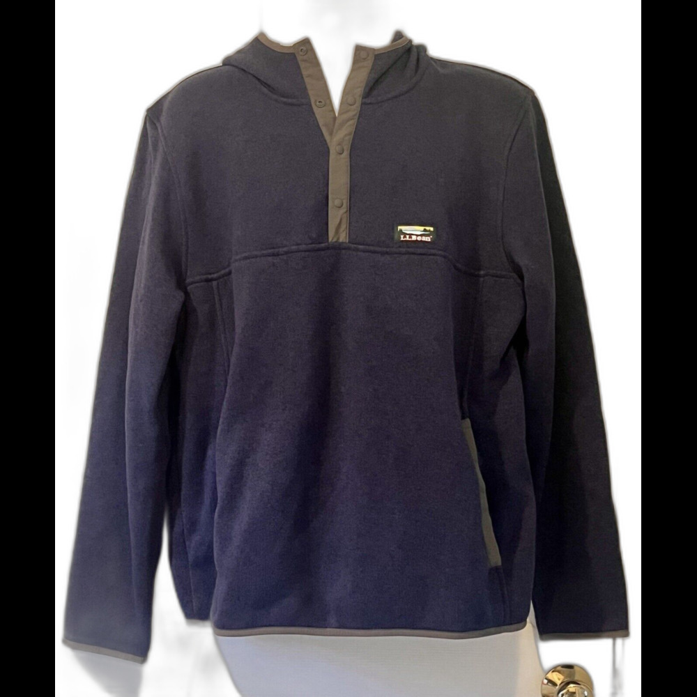 NWOT LL Bean Snap Hoodie Sweater Mens L Blue Heritage Outdoor Rustic Cabin Gorp